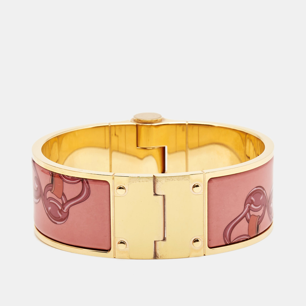 Hermes Rose Couture Brides de Gala Enamel Charniere Wide Bracelet - Picture 1 of 4